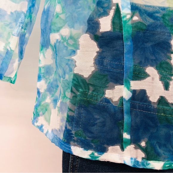 Notations Petite sheer blue floral blouse - Picture 12 of 15